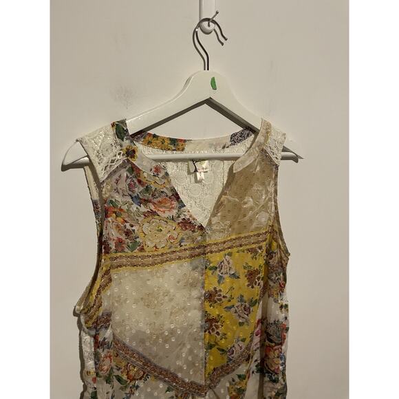Fig & Flower Anthropologie Top Sleeveless Swiss Dot Lace Chiffon Mixed Media L - Picture 2 of 5
